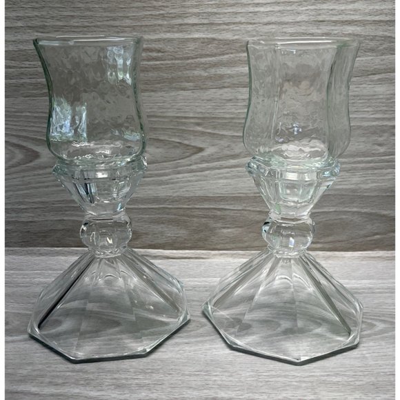 Vintage Hurricane Taper Candlesticks Lot of 2 Votive Glass Candle Holders - Picture 8 of 8